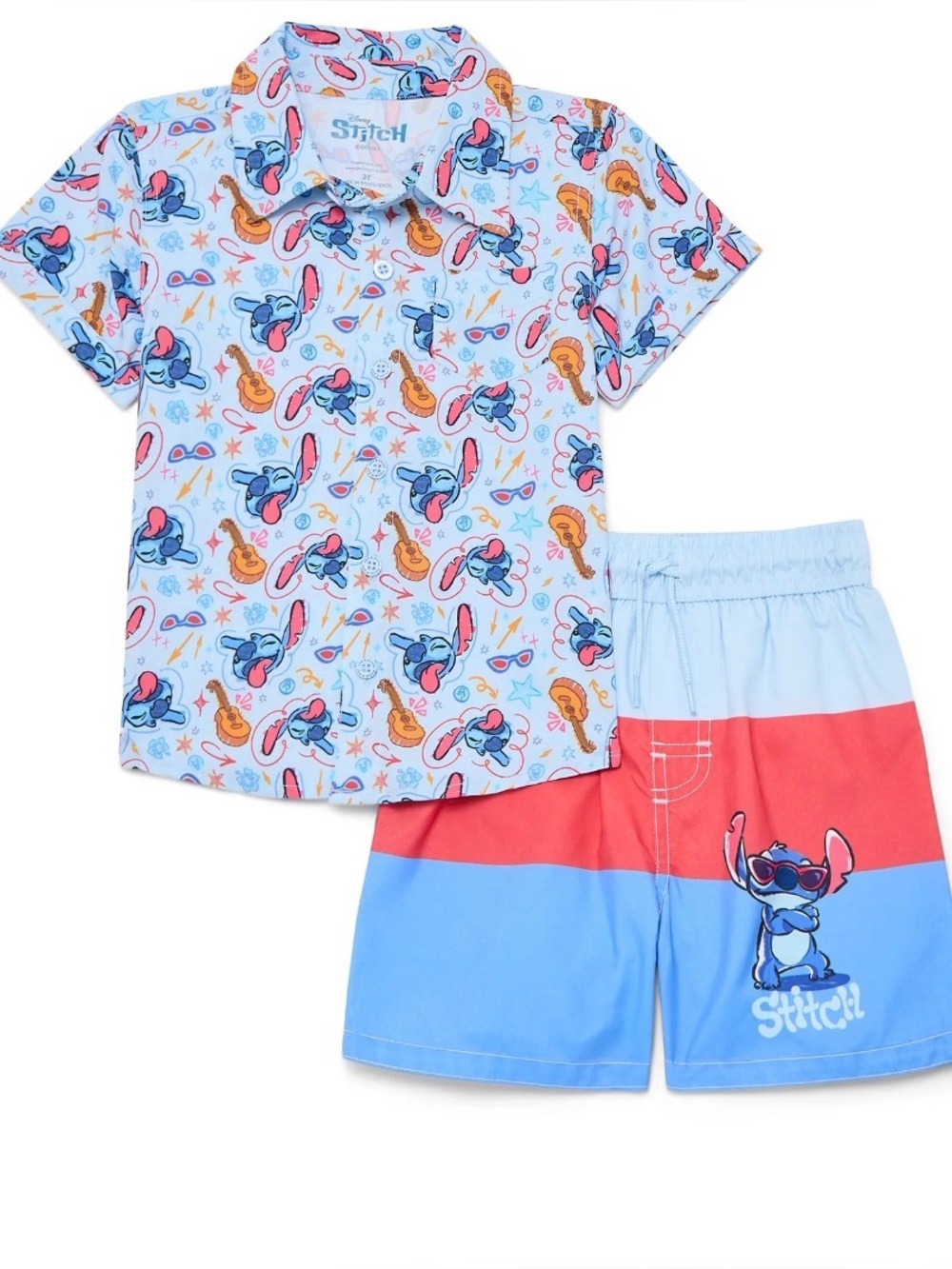 Disney Light Blue and Coral Lilo & Stitch Shirt and Shorts Set